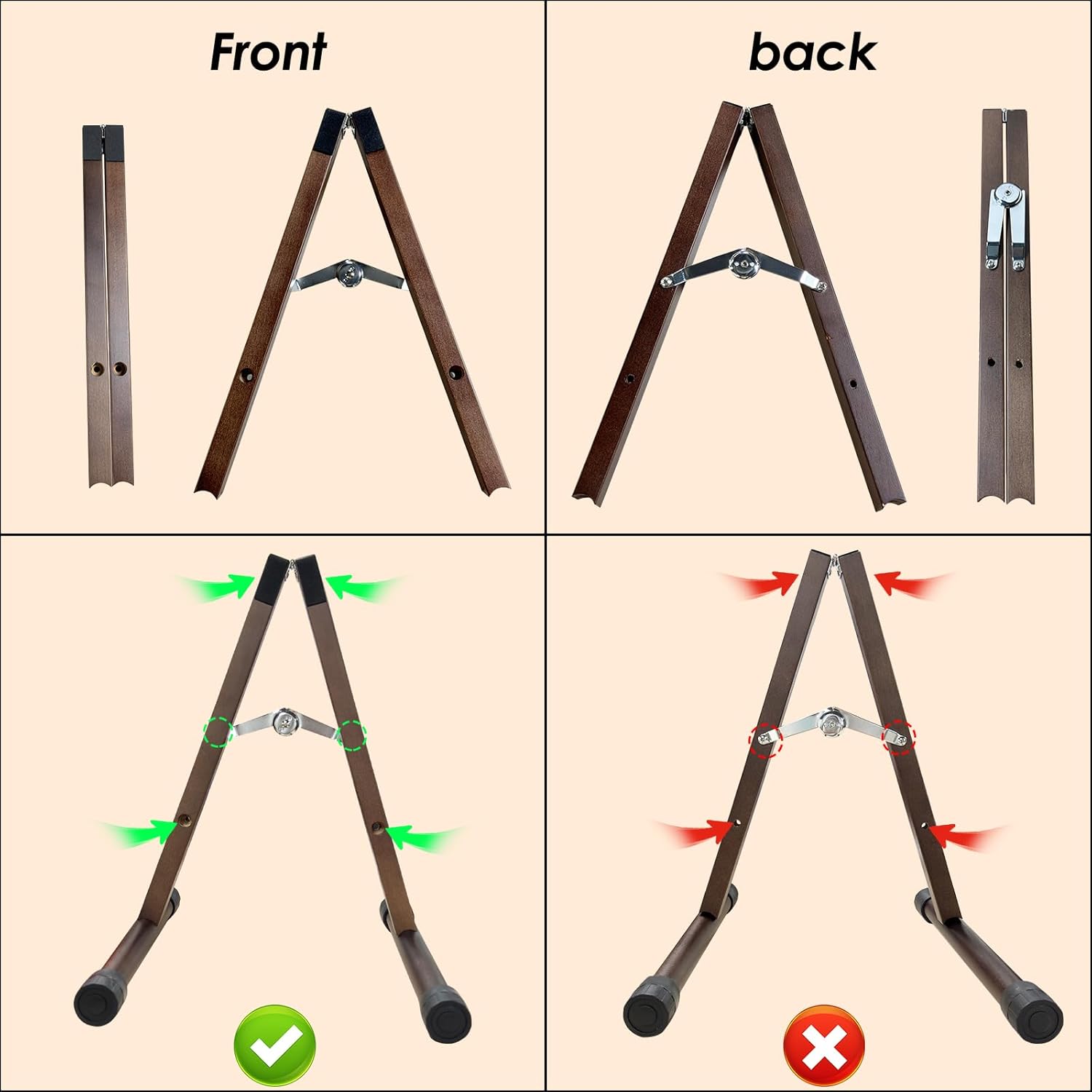 DOMMI Wood Electric Guitar Stand With Non-Slip Rubber and Soft Foam Arms - Portable Folding A-Frame for Acoustic Guitars, Easy Assembly, Floor Display for Travel