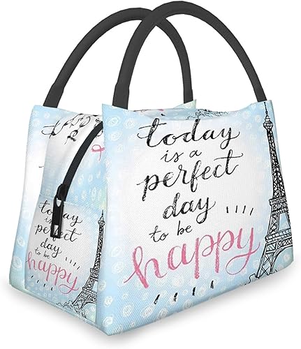 Fubido Perfect Day Theme, bolsa de almuerzo reutilizable para mujeres y hombres, diseño de lunares de la Torre Eiffel, simple bolsa de almuerzo