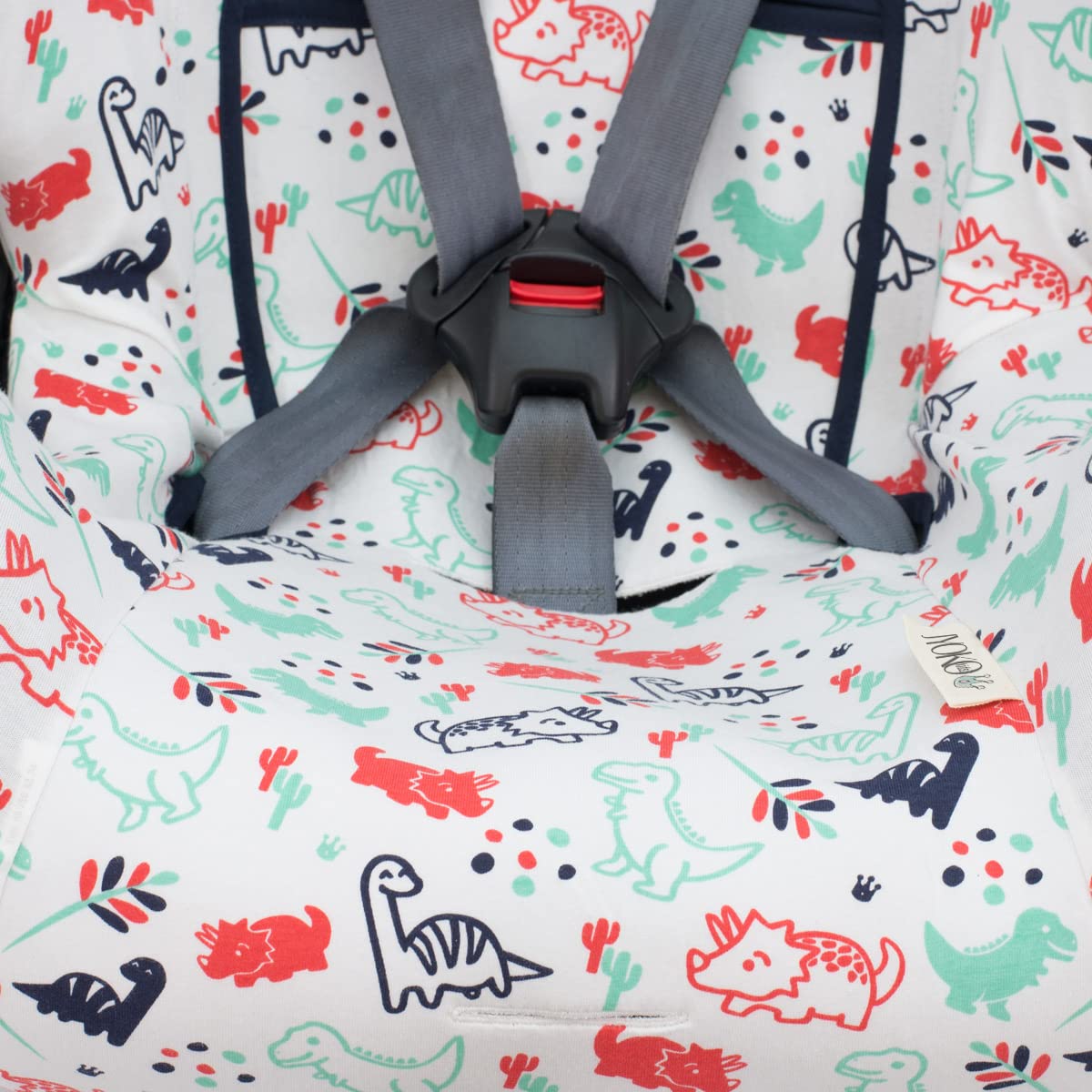 JYOKO Kids Bezug kompatibel mit Klippan Kiss 2, Klippan Kiss 2 Plus, aus Baumwolle (Dino Party)