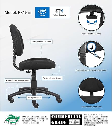 Miniatura 4 de Silla sin apoya brazos para una postura perfecta, tela deluxe, color azul, de Boss Office Products , Nylon Polipropileno, Negro