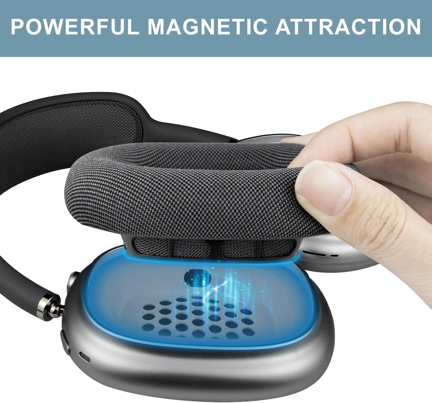 SOPROM Ear Cushions for Airpod Max Over-Ear Headphones Earpads Replacement Covers Cups Pads with Durable Mesh Fabric, Softer Foam - Space Gray - Image 6