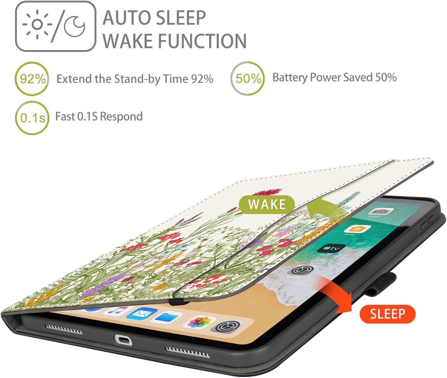 iPad Air 13 inch Case (M3/M2) 2025/2024, iPad Pro 12.9 inch 6th/5th/4th/3rd Generation Folie Case with Pencil Holder Multi-Angle Adjustable Stand Shockproof Pocket/Hand Strap/Auto Wake Sleep, Flowers - Image 6