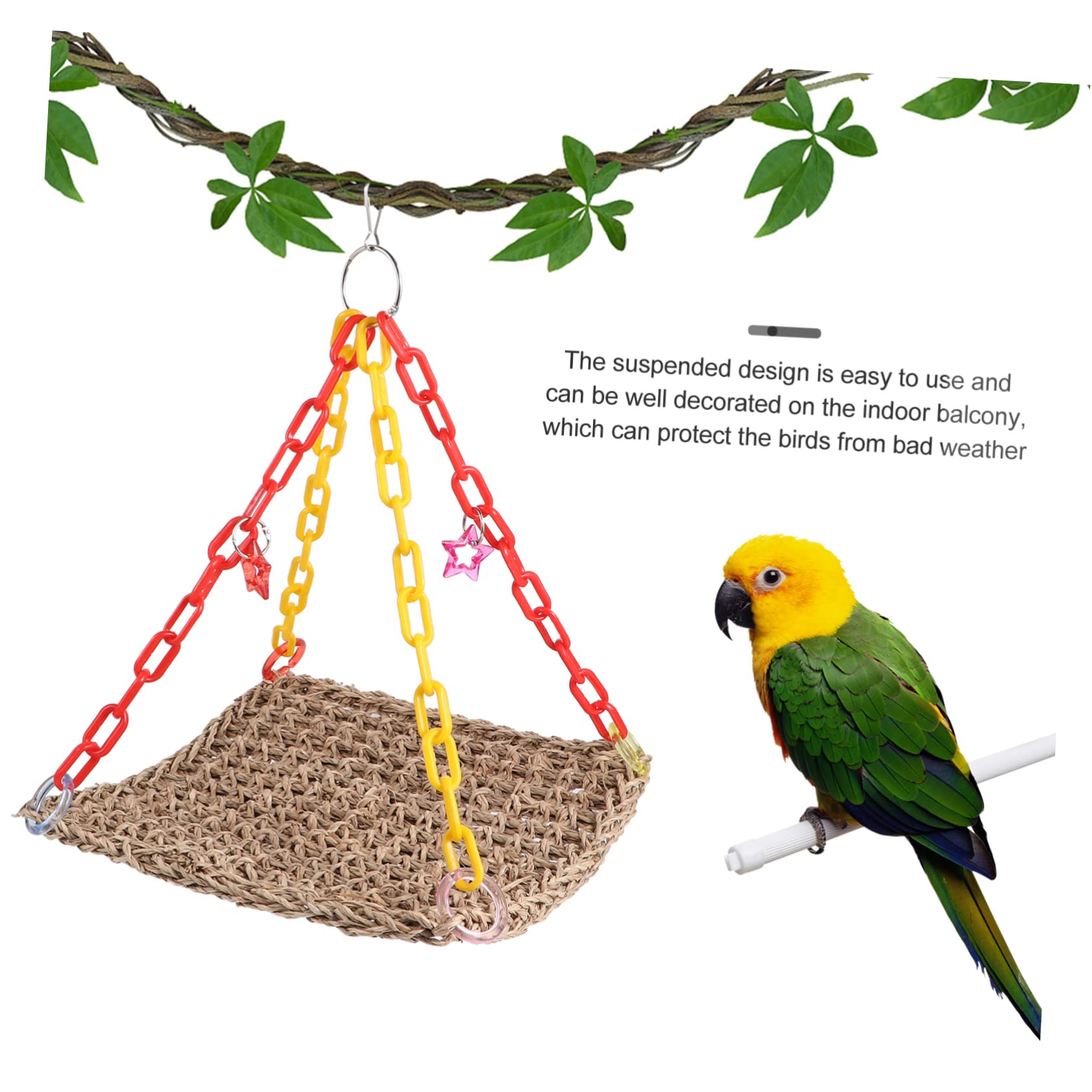 VICASKY Parrot Swing Hammock Bird Chewing for Cage Natural Grass Material Climbing Sleeping Space for Birds for Parrots Parakeets Cockatiels