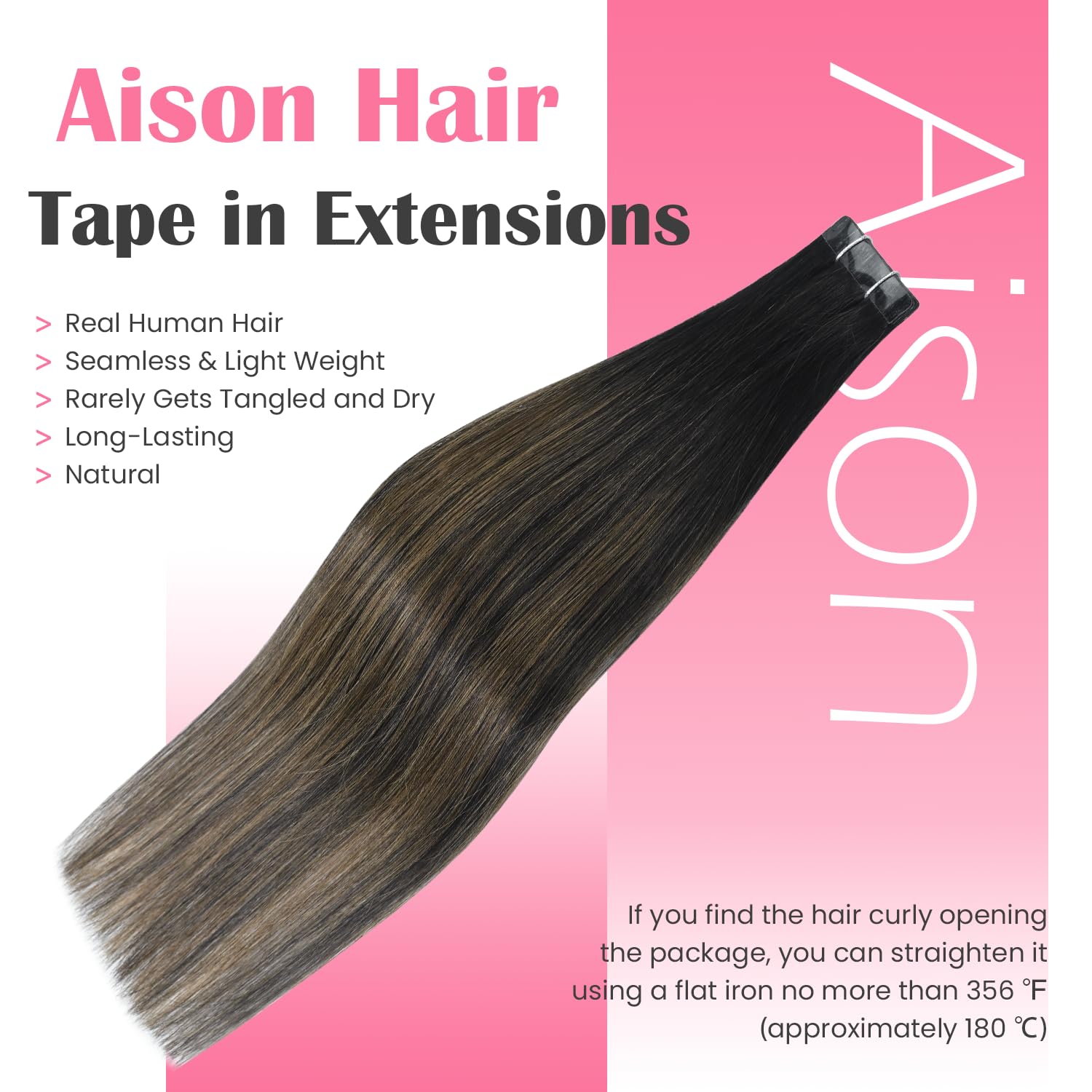 Aison Tape in Hair Extensions 1BT6P1B Natural Black to Chestnut Brown 100% Remy Human Hair Extensions Silky Straight for Fashion Women 20 Pcs/Package(22Inch #1BT6P1B 60g)