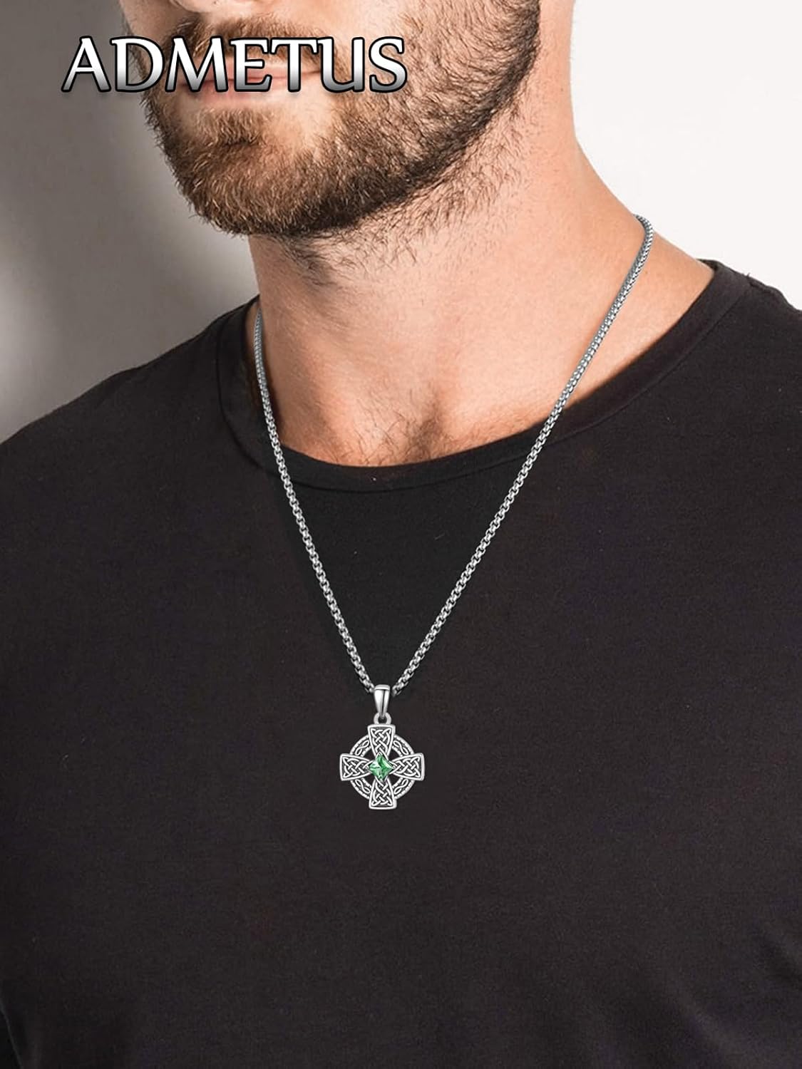 ADMETUS Celtic Cross Birthstone Necklace, 925 Sterling Silver Birthday Gifts, Good Luck Irish Jewelry, Multiple Styles and Colors, with 2.5mm 22"+2" Rolo Chain - Image 3