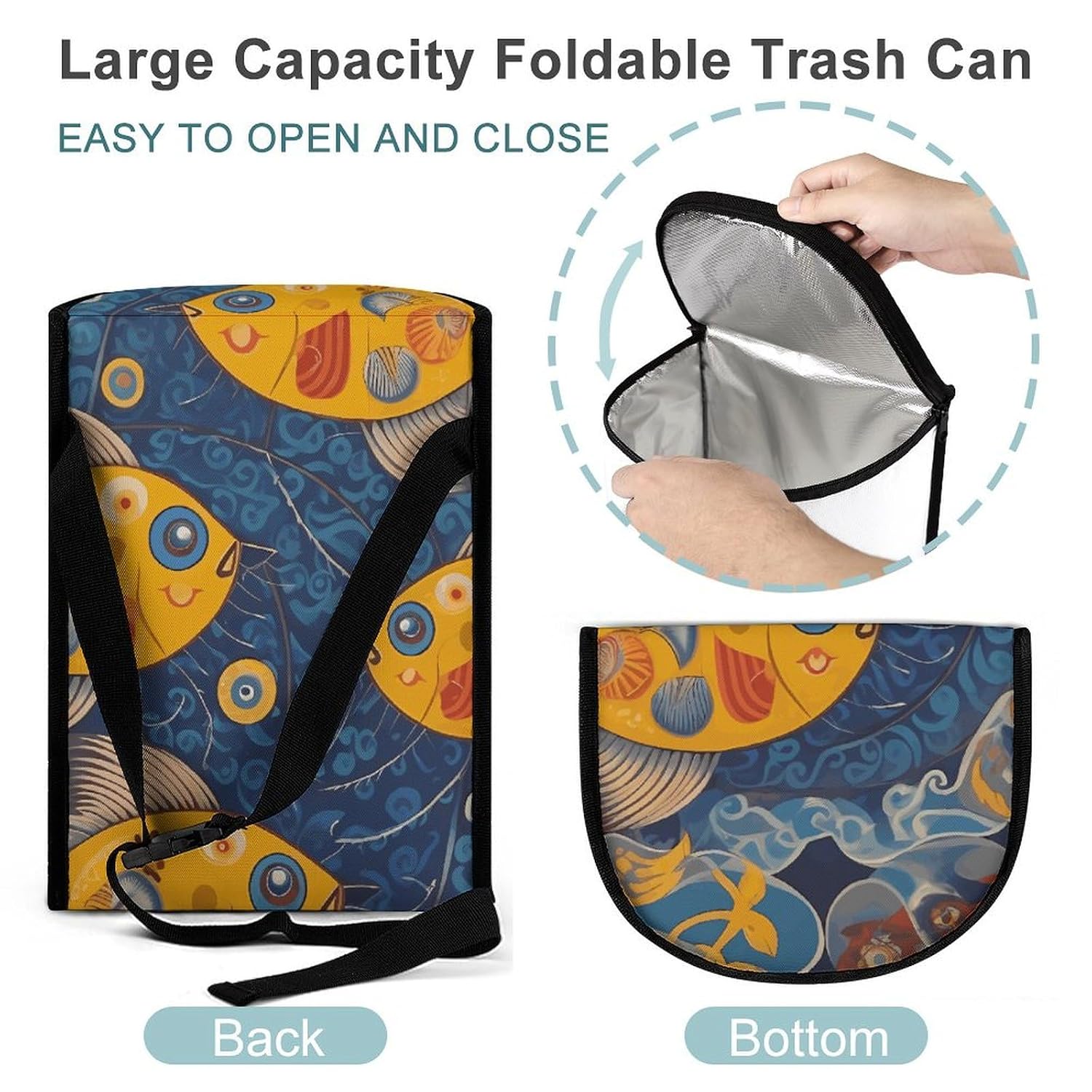 Car Trash Can Some Yellow Fish Printed Car Organizer Car Accessory Interior Car Garbage Can with Lid