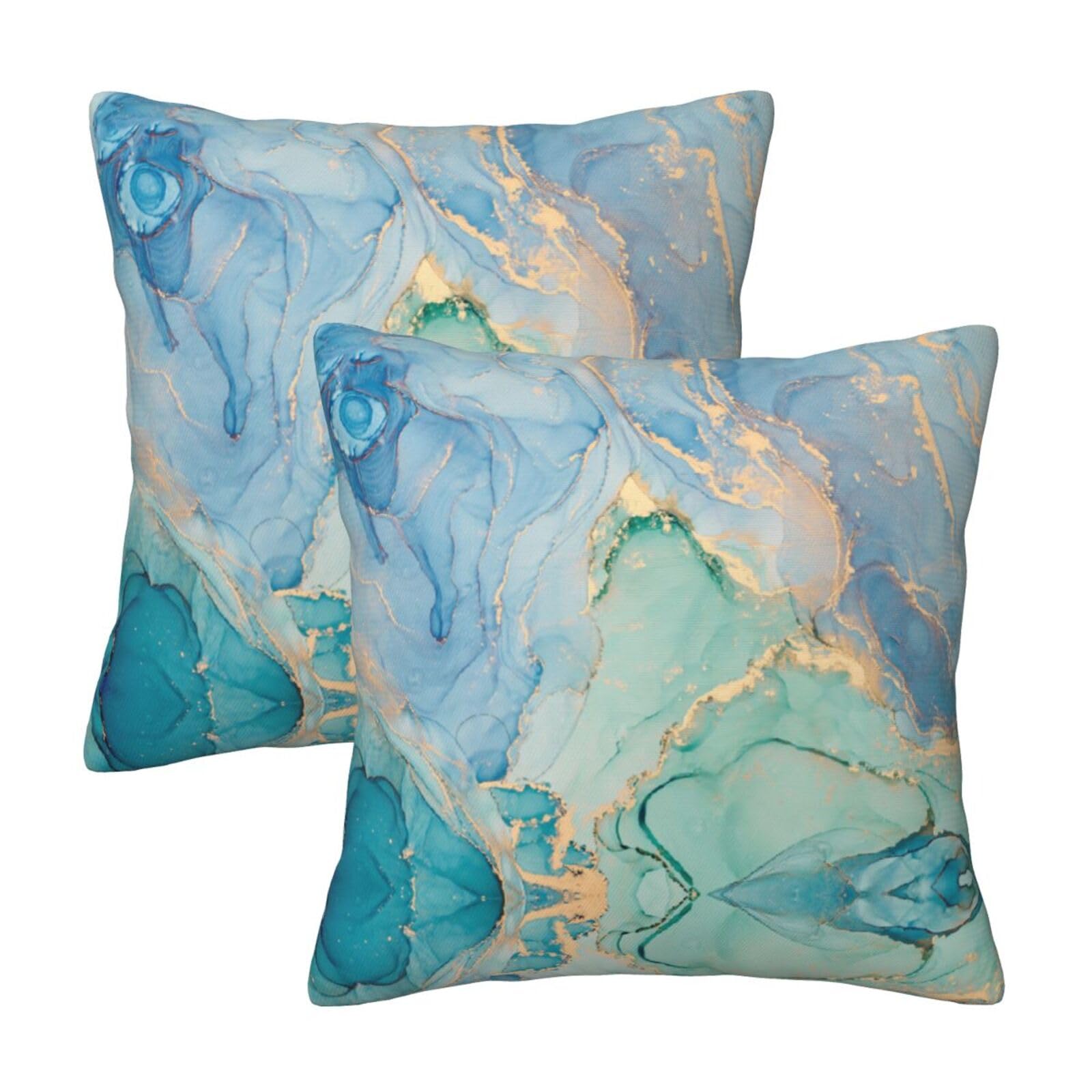 Teal Blue Turquoise Gold Pillow Covers 18x18 In Couch Marble