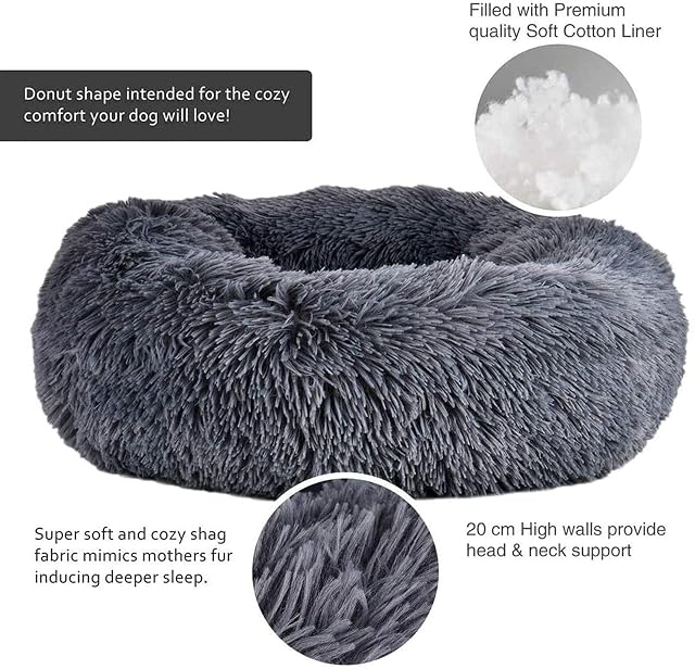 Foto 2 de 7 de Waigg Kii Cama de felpa para perro, suave cama para mascotas, cojín redondo grande para perro