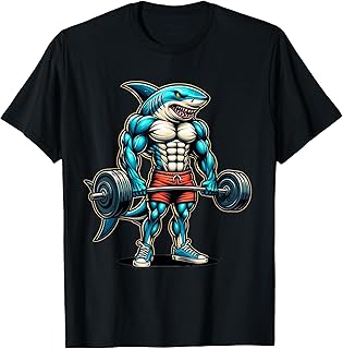 Funny Cool Shark Weightlifting Bodybuilder Muscle Fitness T-Shirt