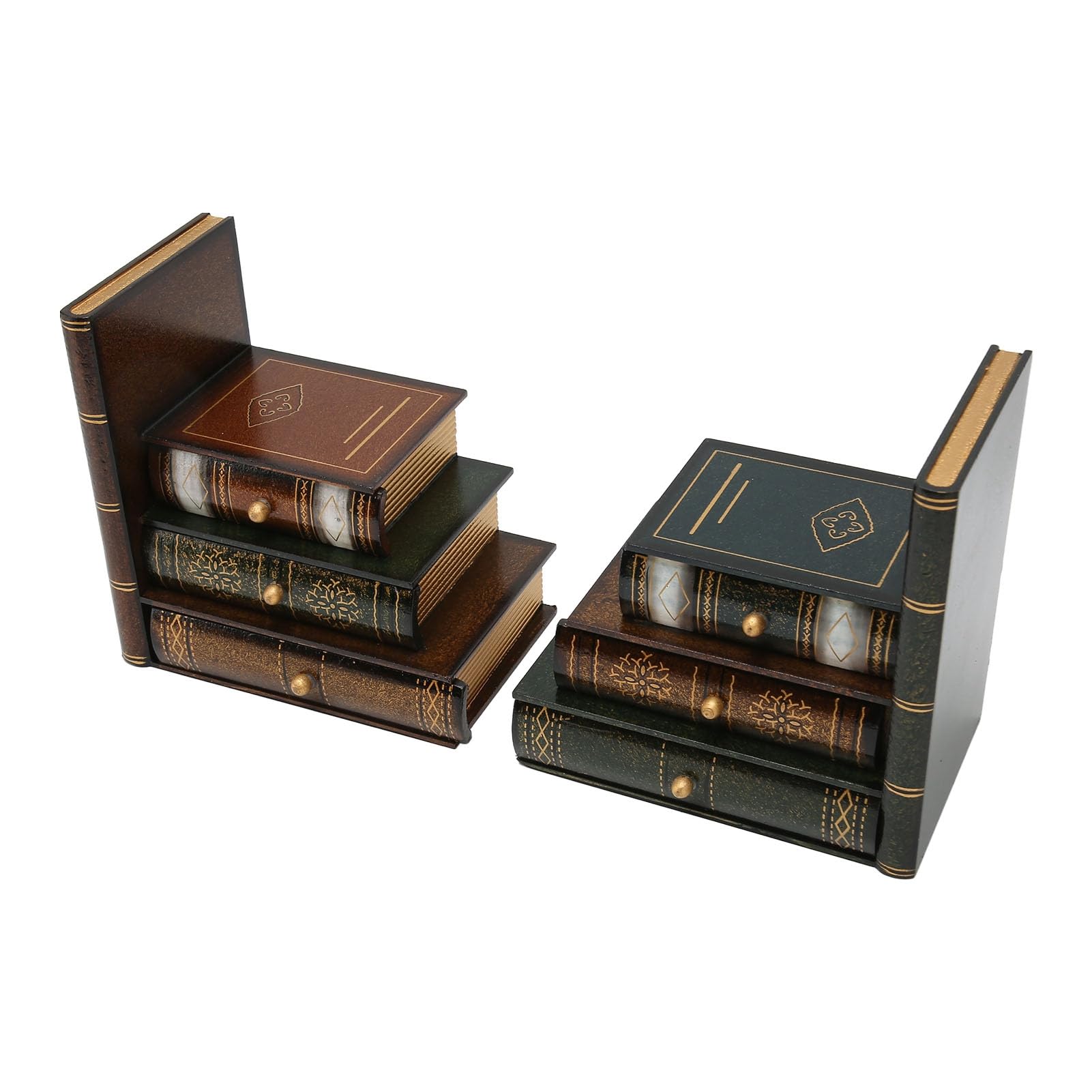 Serre-livres rétro avec tiroirs, support de livre en bois pour étagères