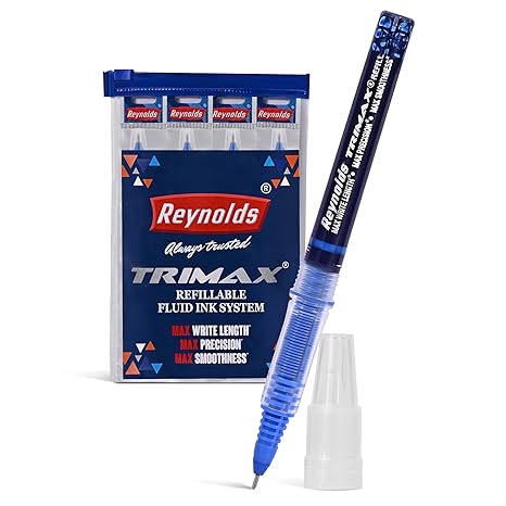 Reynolds TRIMAX Rollerball Pen Refills Set - 4 Refills Set|Roller Ball PENS for Writing | Pen for Students & Office Stationery | 0.5 mm TIP Size