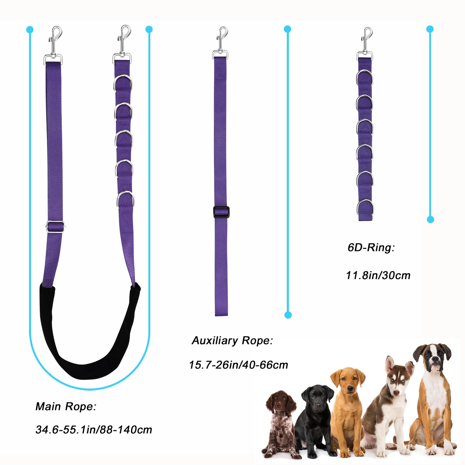 ASOCEA Dog Grooming Belly Strap Nylon Grooming Restraint Loop Noose Dog Grooming Extension Strap Adjustable Traction Leash with D-Rings for Small Medium Cats Dogs Grooming Bathing (Purple) - Image 2