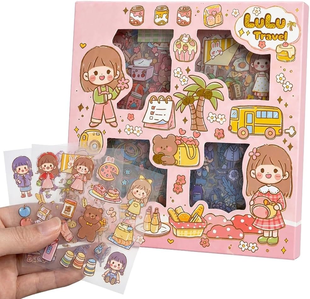 FunBlast Cute Girl Theme Kawaii Self adhesive floor stickers -100 Sheets Cute Washi for Project, Japanese Style Girls Sticker Set, Scrapbooking, DIY Arts Crafts (Assorted Design) 18 x 18 x 2 cms, PVC