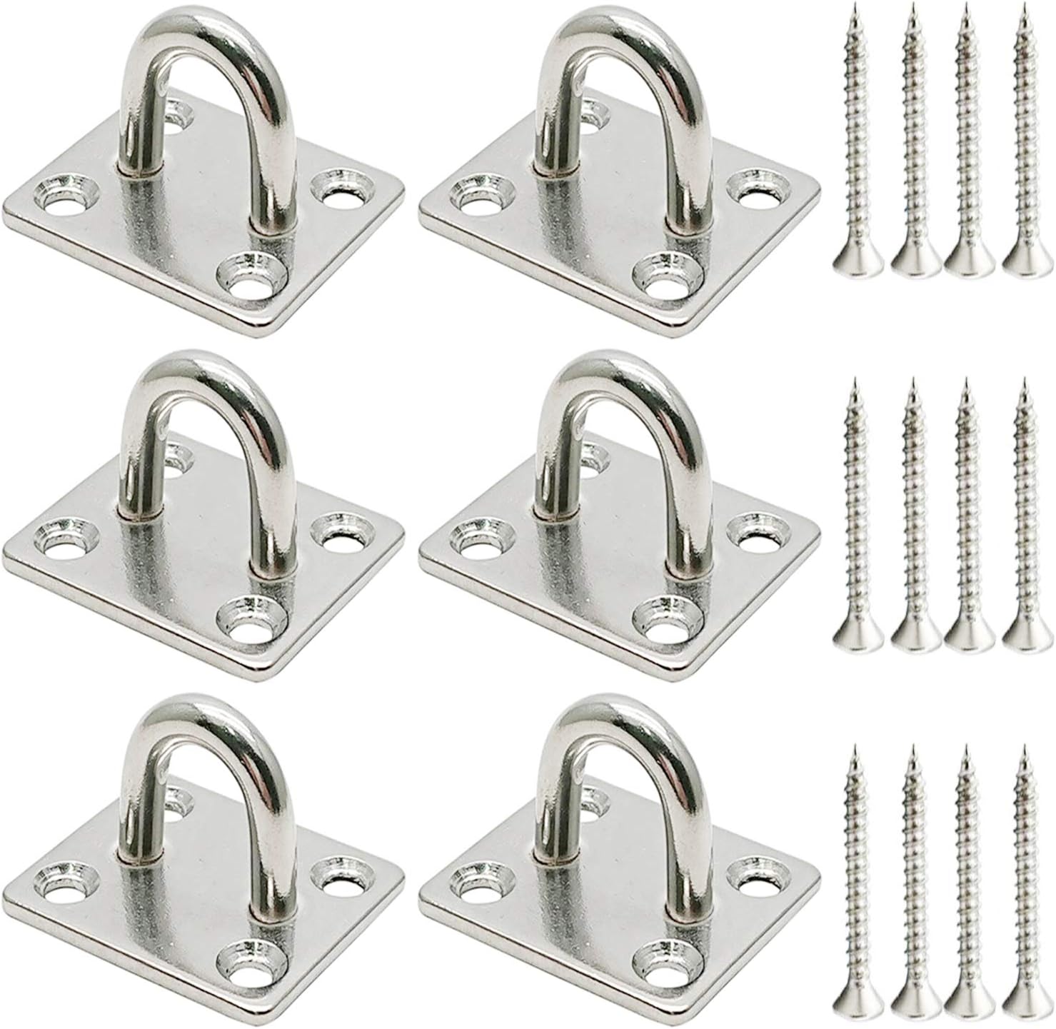 Hulless 1.6 x 1.4 Inch Stainless Steel Ceiling Hook Pad Eye Plate Marine Hardware Staple Hook Loop Screws Mount 6 Pcs.