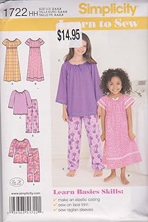 Simplicity 1722 Learn to Sew Girl's Pajama Sewing Patterns, Sizes 3-6 - Buy now