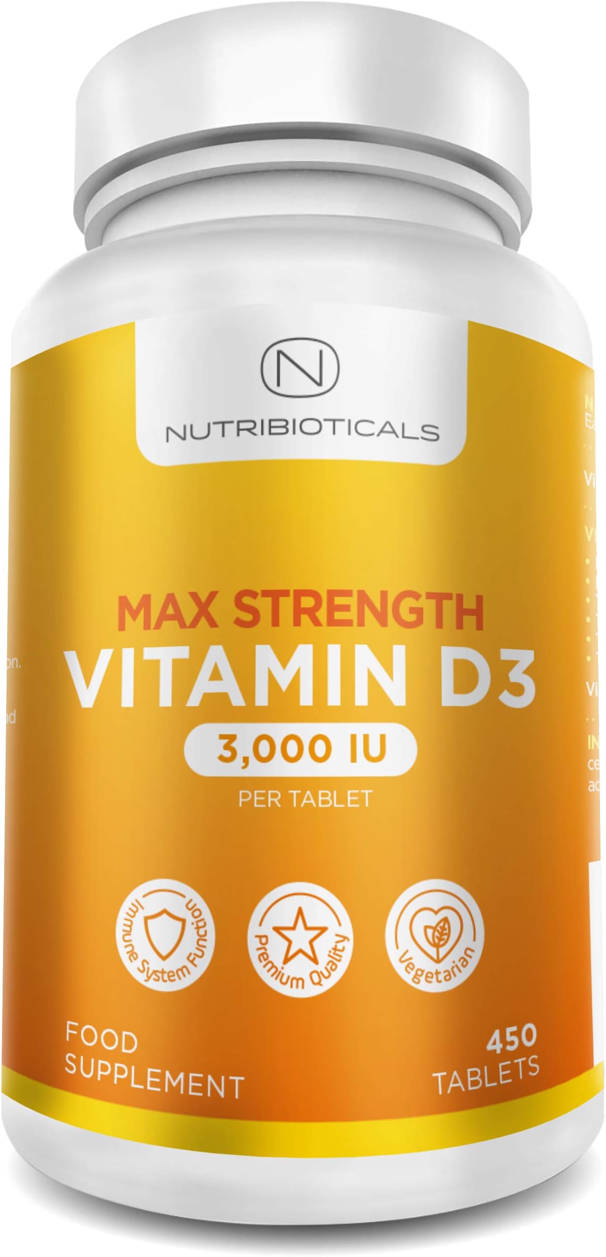 Vitamin D3 Max Strength 3000IU (75μg) per Tablet 15 Month Supply (450 Tablets)