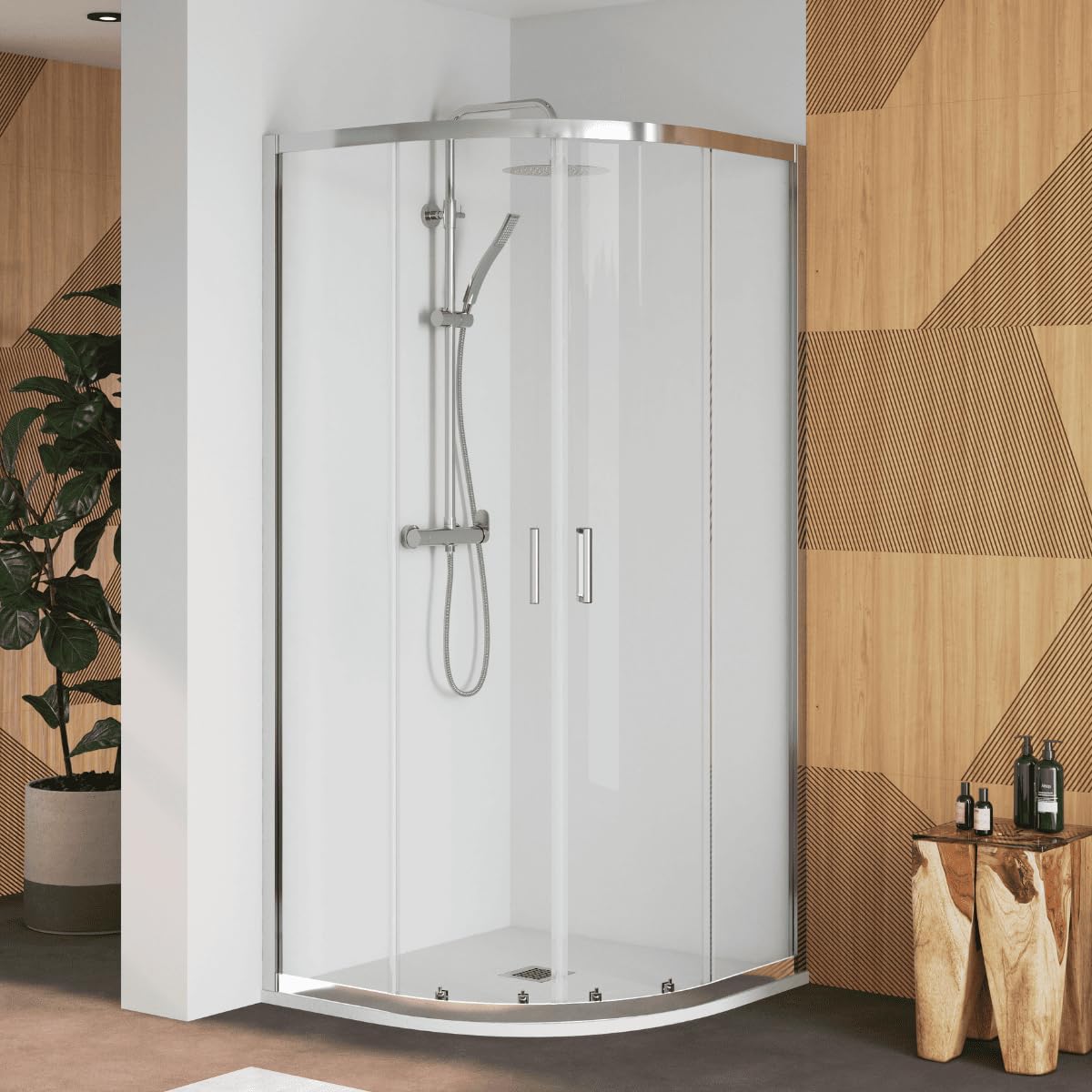 Mampara de Ducha Semicircular Corredera| Mampara Ducha Curva Angular Transparente| Cristal Templado 5mm Antical | Altura 190 cm| R50 80 X 80 cm