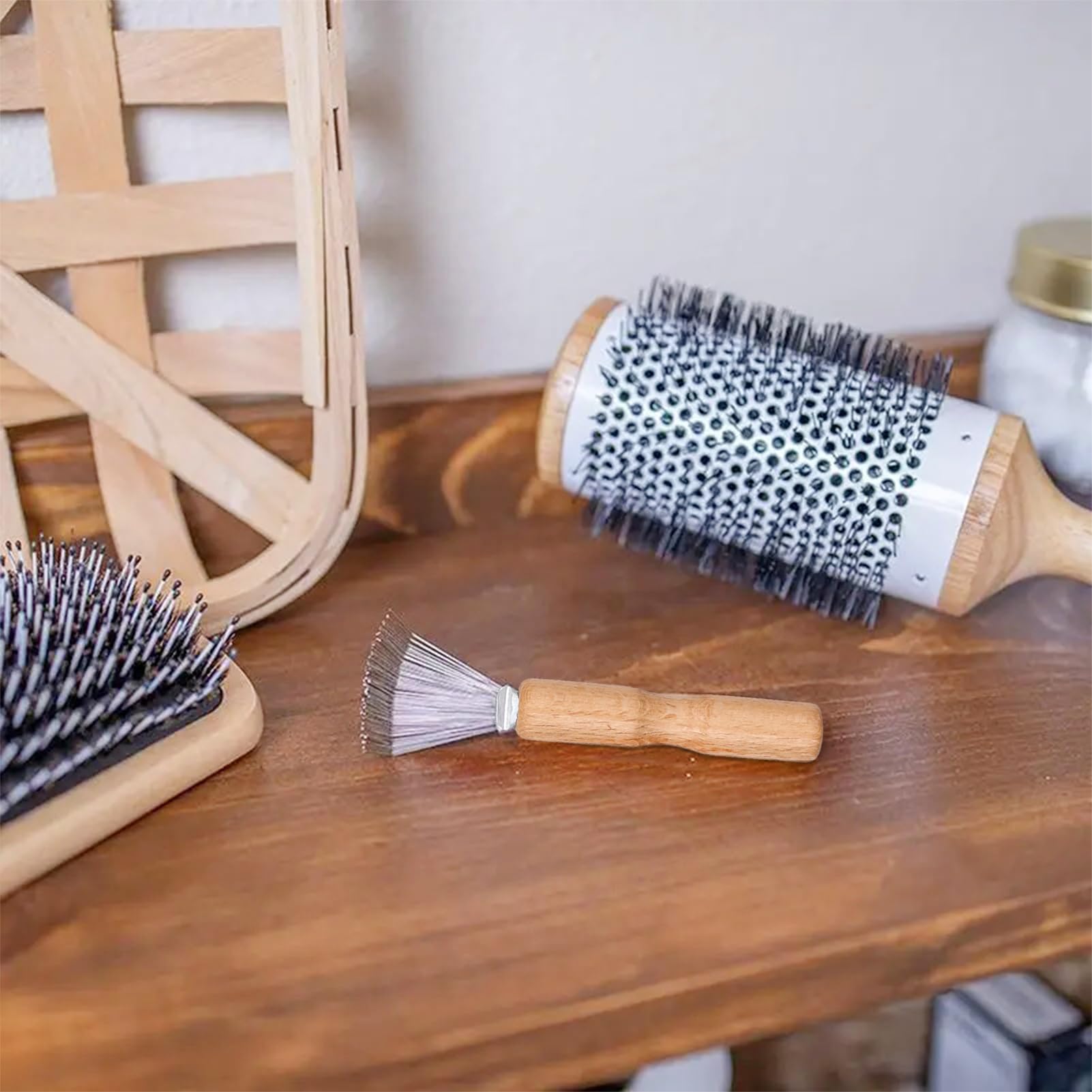 1 Pezzi Spazzole per Capelli Strumento Pettine di Pulizia Rastrello con Manico in Legno, Strumento, Pulizia dei Capelli per Capelli e la Pulizia di Spazzole da Barba, Strumento Artigianale