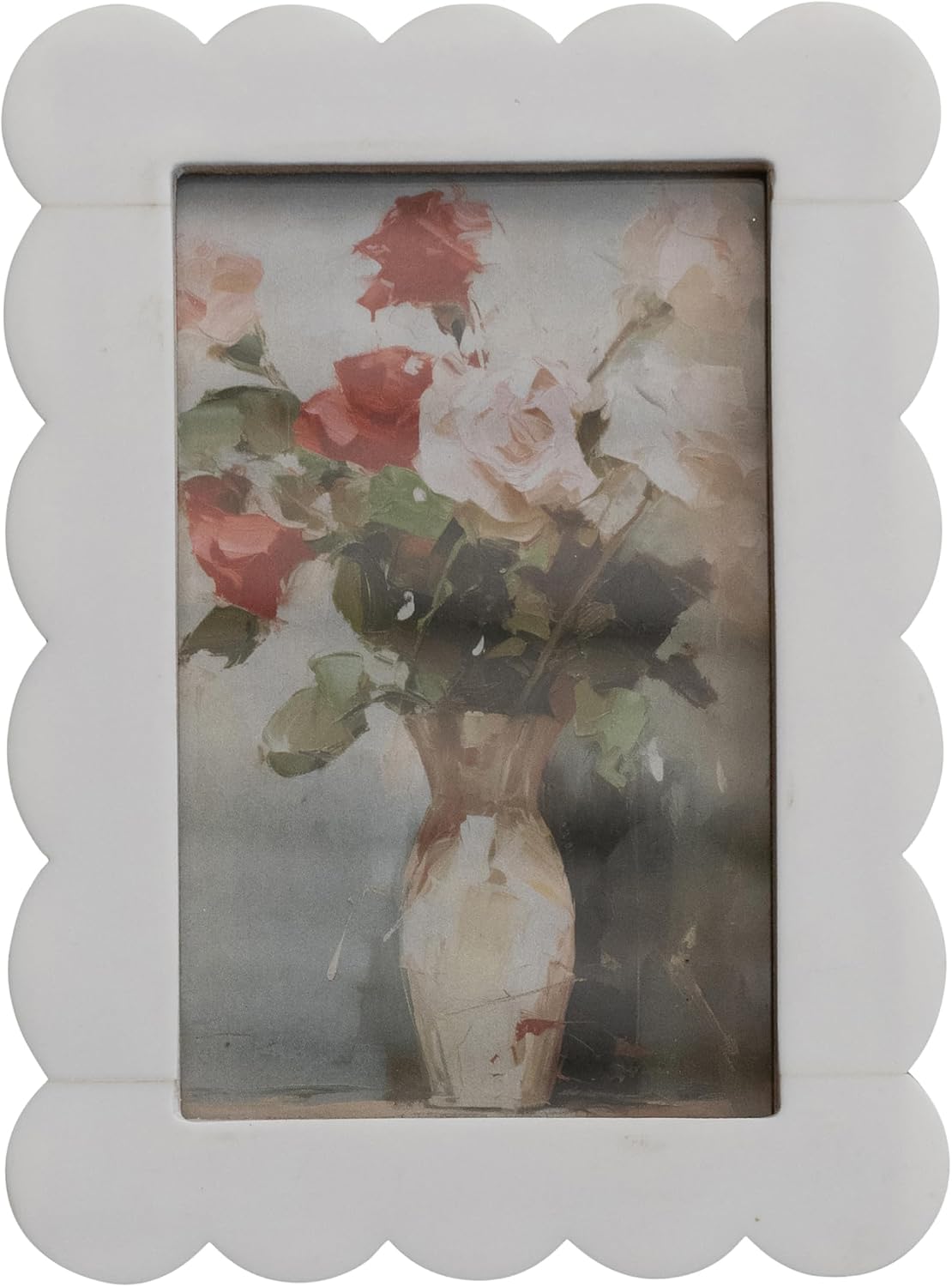 Creative Co-Op Resin and Wood Scalloped Photo Frame, White