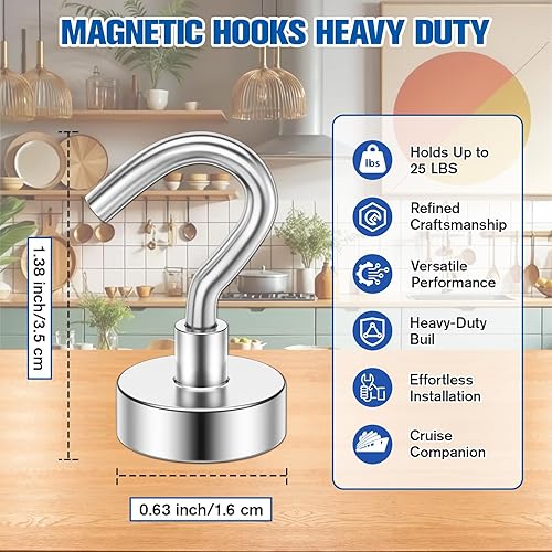 Miniatura 2 de Grtard Paquete de 20 ganchos magnéticos para colgar, ganchos magnéticos resistentes de 25 libras para crucero, imanes con ganchos, imanes de