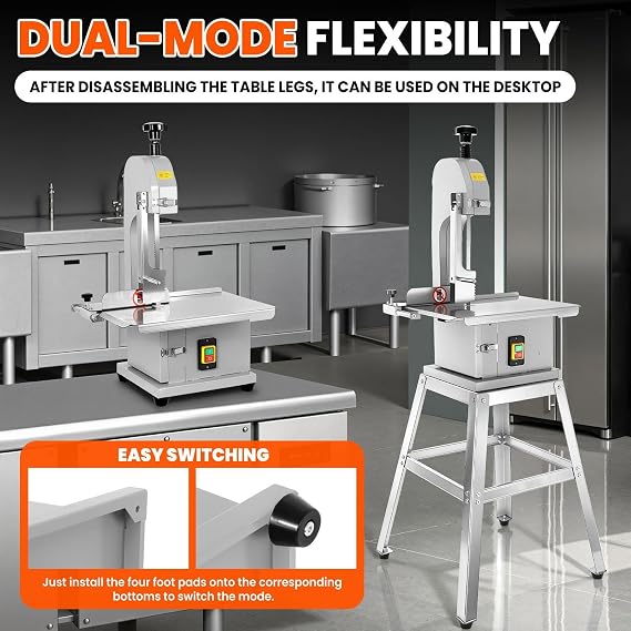 2500W Electric Bone Saw Machine | 19 x 13 Worktable | Stainless Steel Bandsaw Machine | 0.04-10 Cutting Thickness | 8 Saw Blades | Countertop Bone Cutter Machine for Pork (Vertical (with bracket))