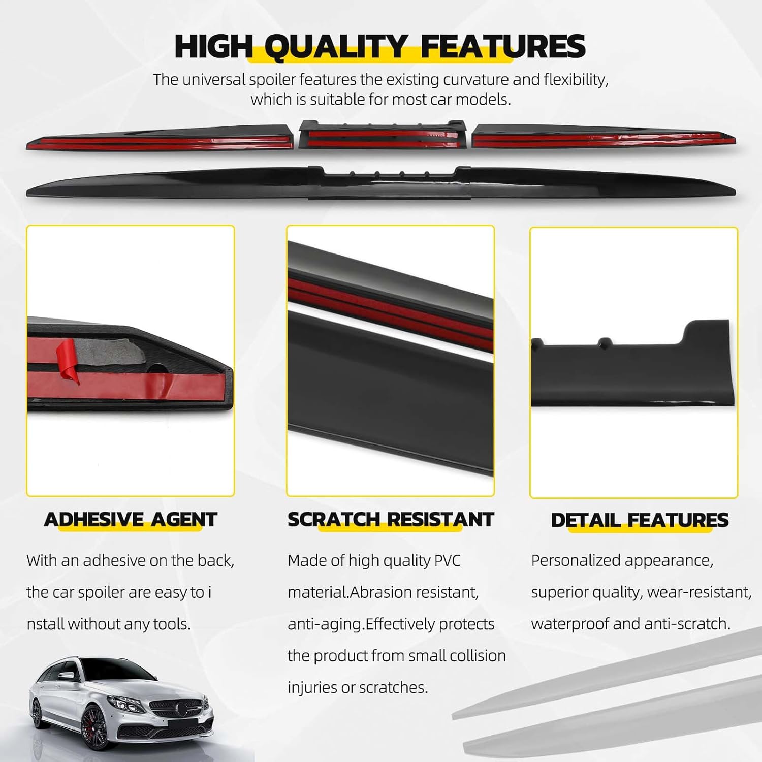Car Universal Rear Spoiler 54" Trunk Spoiler Punch-Free Installation Roof Spoiler Kit Compatible with Mazda Miata Corvette Camaro Nissan Infiniti Q50 Toyota Honda Civic Ford Mustang Scion