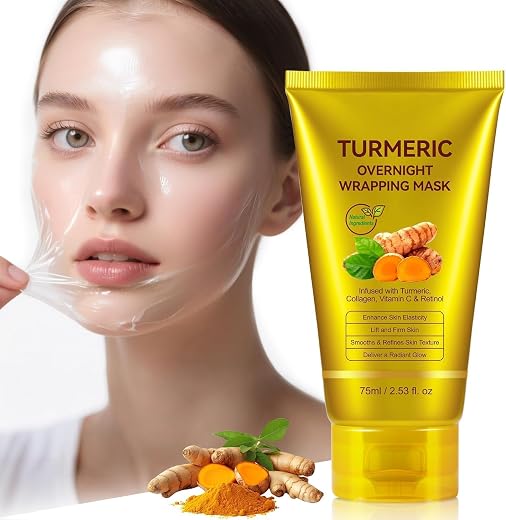 Turmeric Overnight Wrapping Mask (75ml) – Peeling Collagen Face Mask for Glass Skin Glow – Infused with Retinol, Vitamin C...