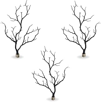 Vita Black Manzanita Branches | Molded Aquarium Decor with Weighted Stone Base | Natural, Lifelike Fish Tank Decoration | Non-Toxic Plastic | 12.5" Tall Black, 3-Pack