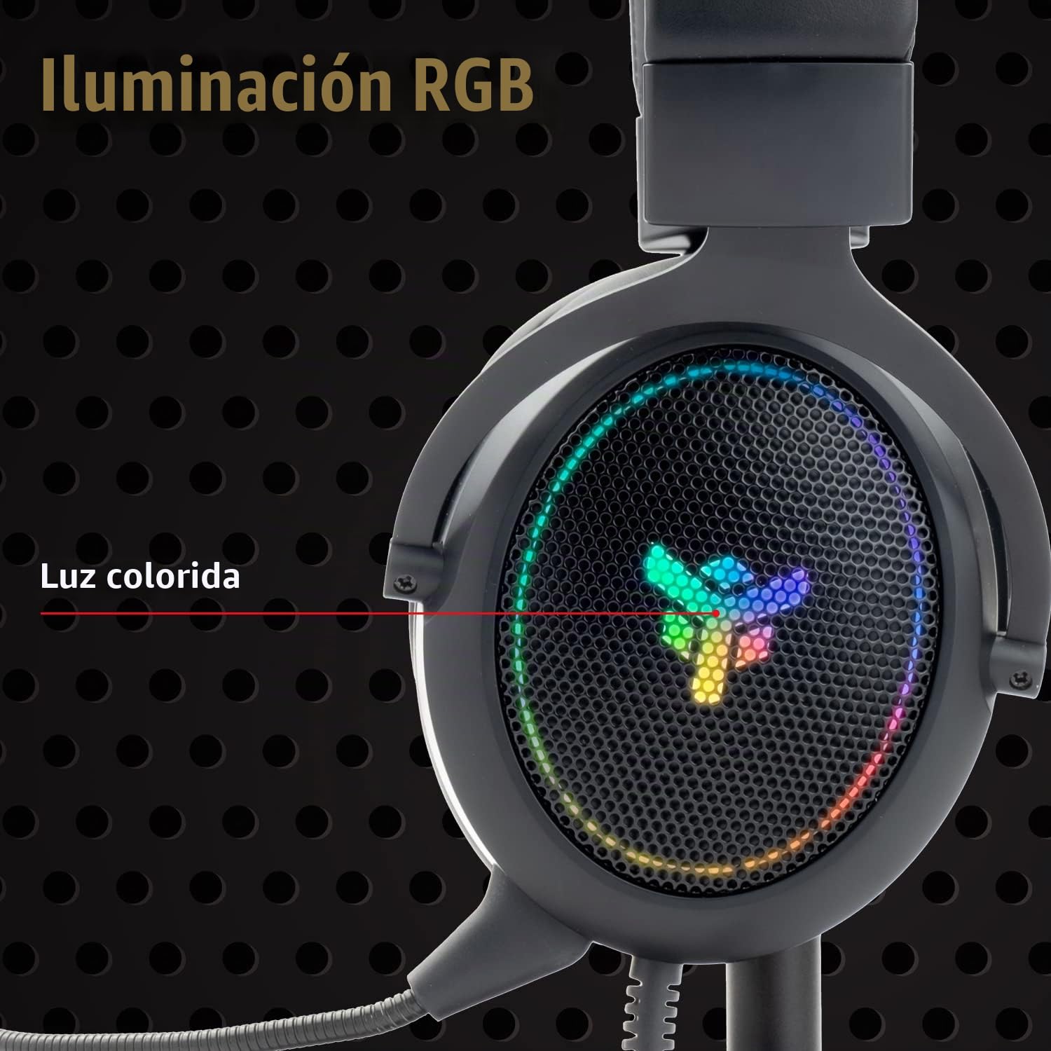 Itek H500 Auriculares Gaming con Micrófono Extraíble, Sonido Envolvente 7.1 Virtual, Cancelación de Ruido Externo, Iluminación LED RGB, Conexión USB, Compatible con PC y Consola, Negro, Ajustable