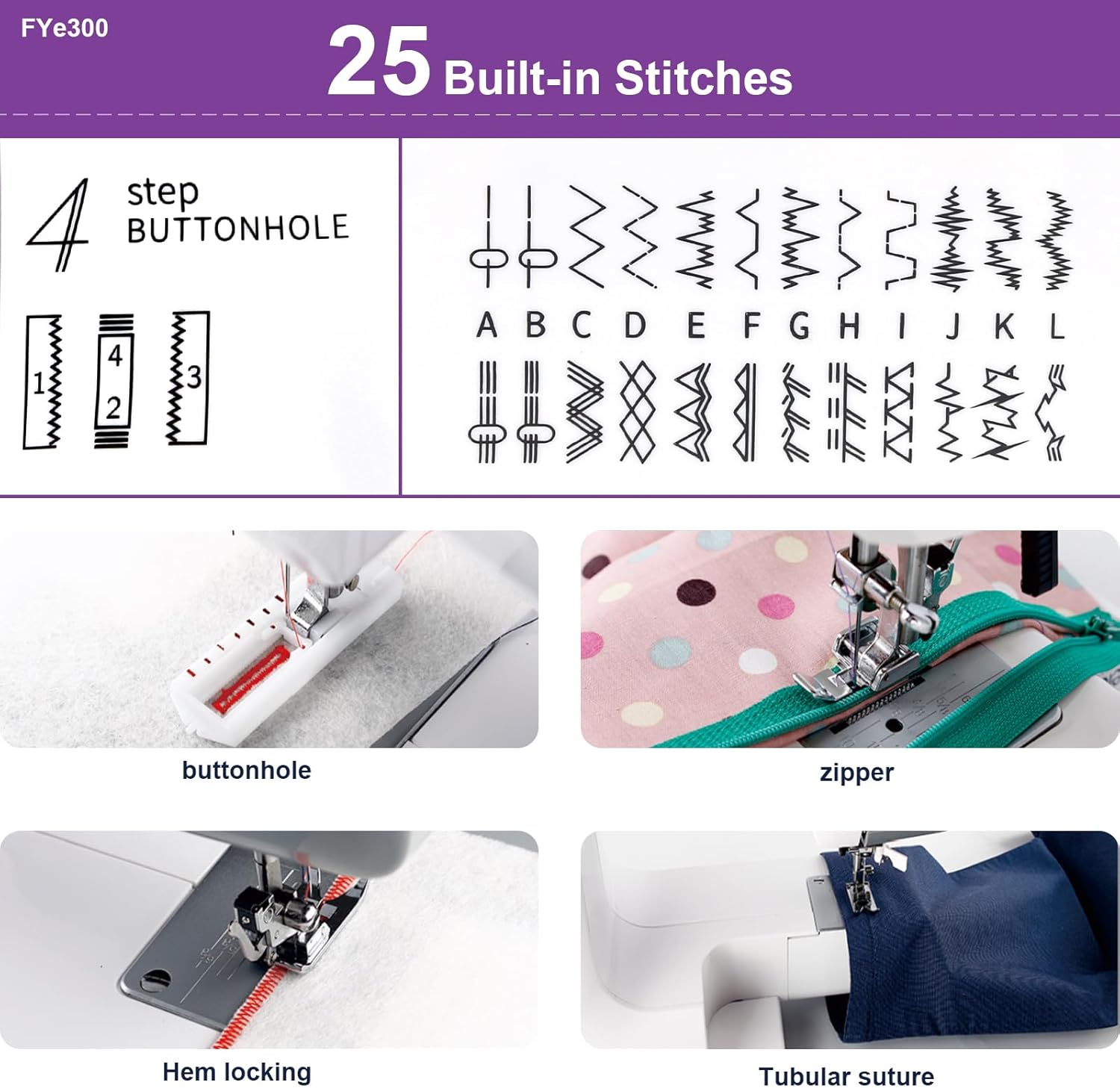 FEIYUE FYe300 stitch selection dial and stitch patterns
