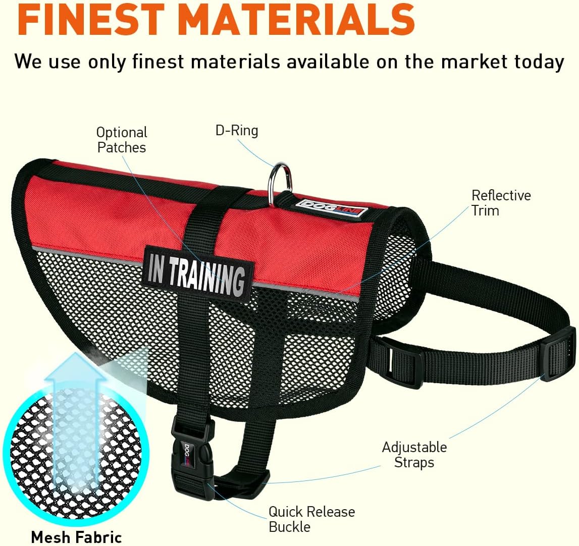 Dogline MaxAire Multi-Purpose Mesh Vest for Dogs and 2 Removable in Training Patches, Large, Red