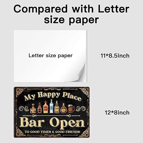 Miniatura 2 de Putuo Decor Letrero de barra para el hogar, letrero de metal retro, con texto en inglés My Happy Place Bar Open, 12 x 8 pulgadas