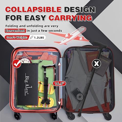 Miniatura 6 de BigAlex Bastón plegable ligero con mango de TPR suave y cómodo para adultos mayores y adultos mayores, mango más grande para mayor comodidad, palo