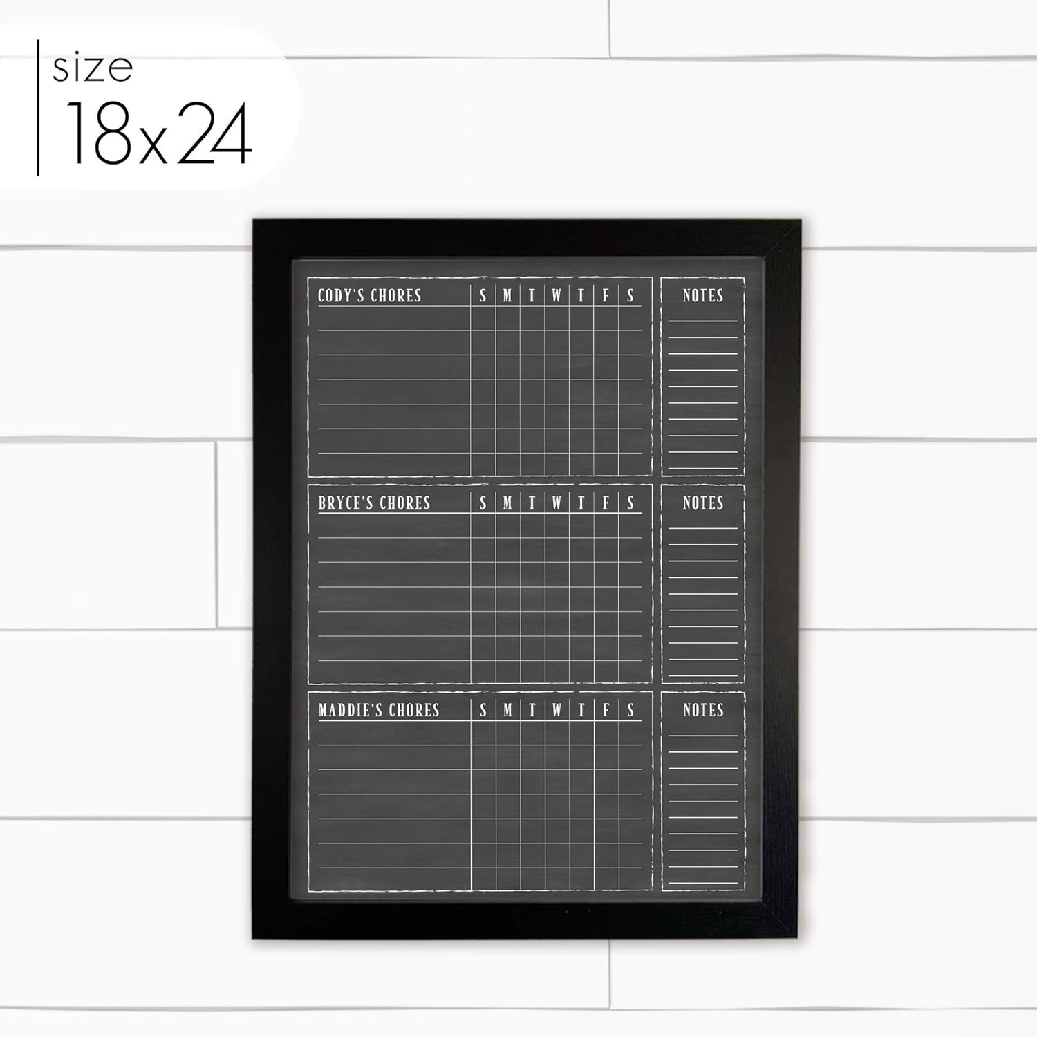 3 Kid Dry Erase Framed Chore Chart, 18x24, Contribution Chart, Responsibility Chart for three children