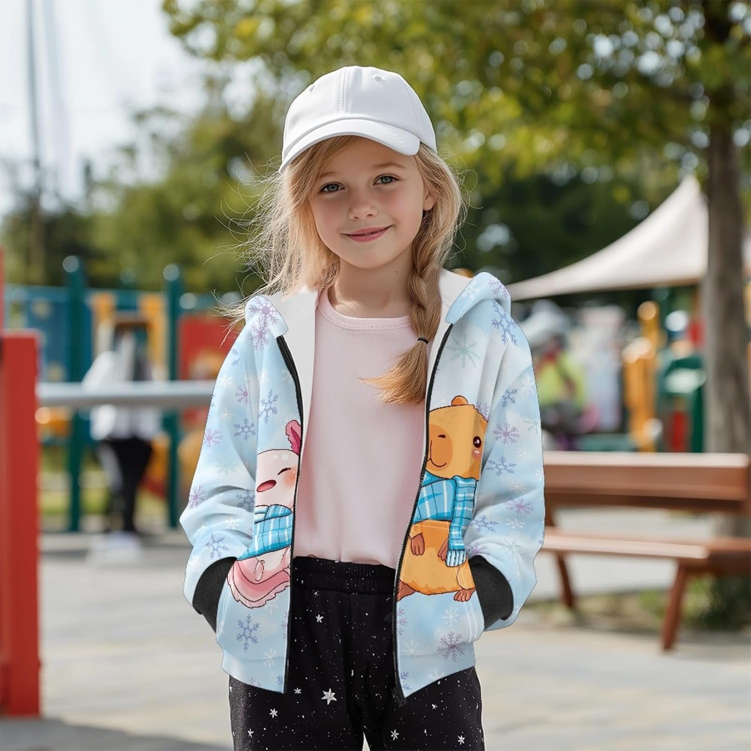 Capybara Kids Zipper Hoodies Boys Girls Long Sleeve Fleece Hoodie for 6-16 Years