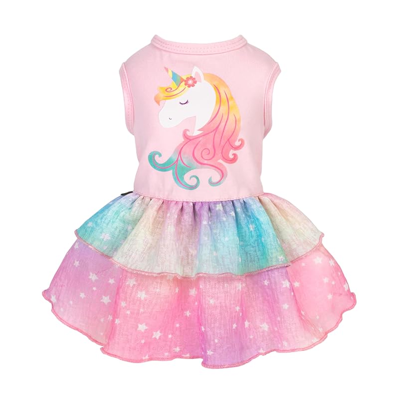 Vestido para cães Fitwarm com tutu de unicórnio arco-íris, Pink/Unicorn, X-Small