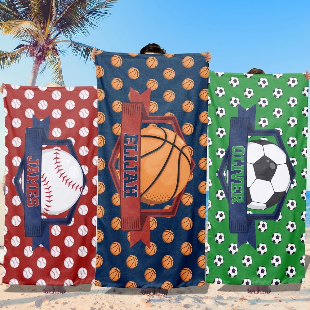 Loosusu Personalised Beach Towels for Kids,Custom Sports Beach Towel with Name for Boys,Quick Dry & Sand Free,Customised Sports Towels Gift for Baseball,Basketball,Football Team
