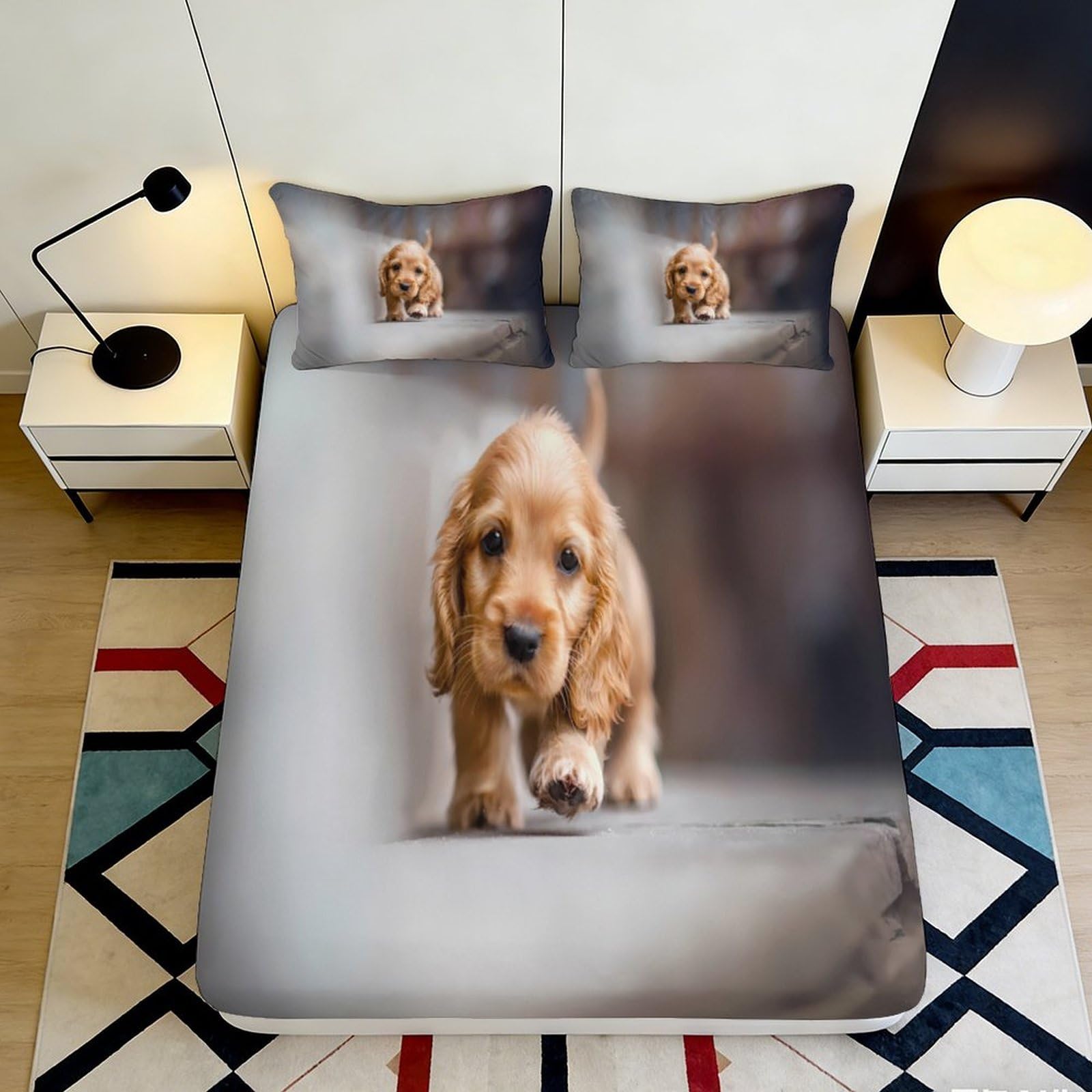 3D Printed Cute Puppy Fitted Sheet Microfiber Soft Bed Cover for Bedroom Dorm Mattress Protection Decor 90x200x25cm