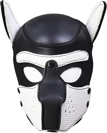 Adults Neoprene Puppy Hood Mask, Cosplay Dog Full Face Pup Hood Mask for Role Play and Costume Parties