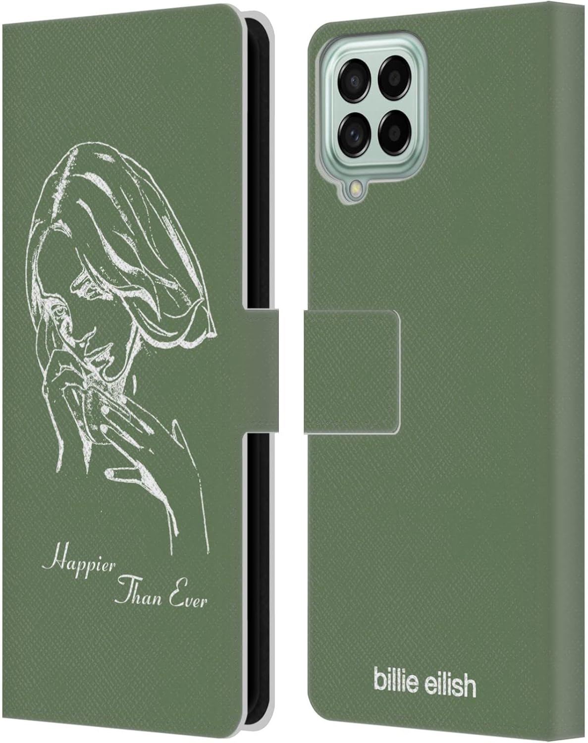 Head Case Designs Officially Licensed Billie Eilish Album Stencil Green Happier Than Ever Leather Wallet Case Compatible with Samsung Galaxy M33 (2022)