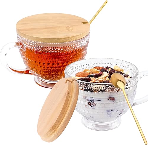 Juego de 2 tazas de café vintage de vidrio, tazas de café grandes de vidrio transparente de 16 onzas, vasos de té de agua, vasos para beber, juego