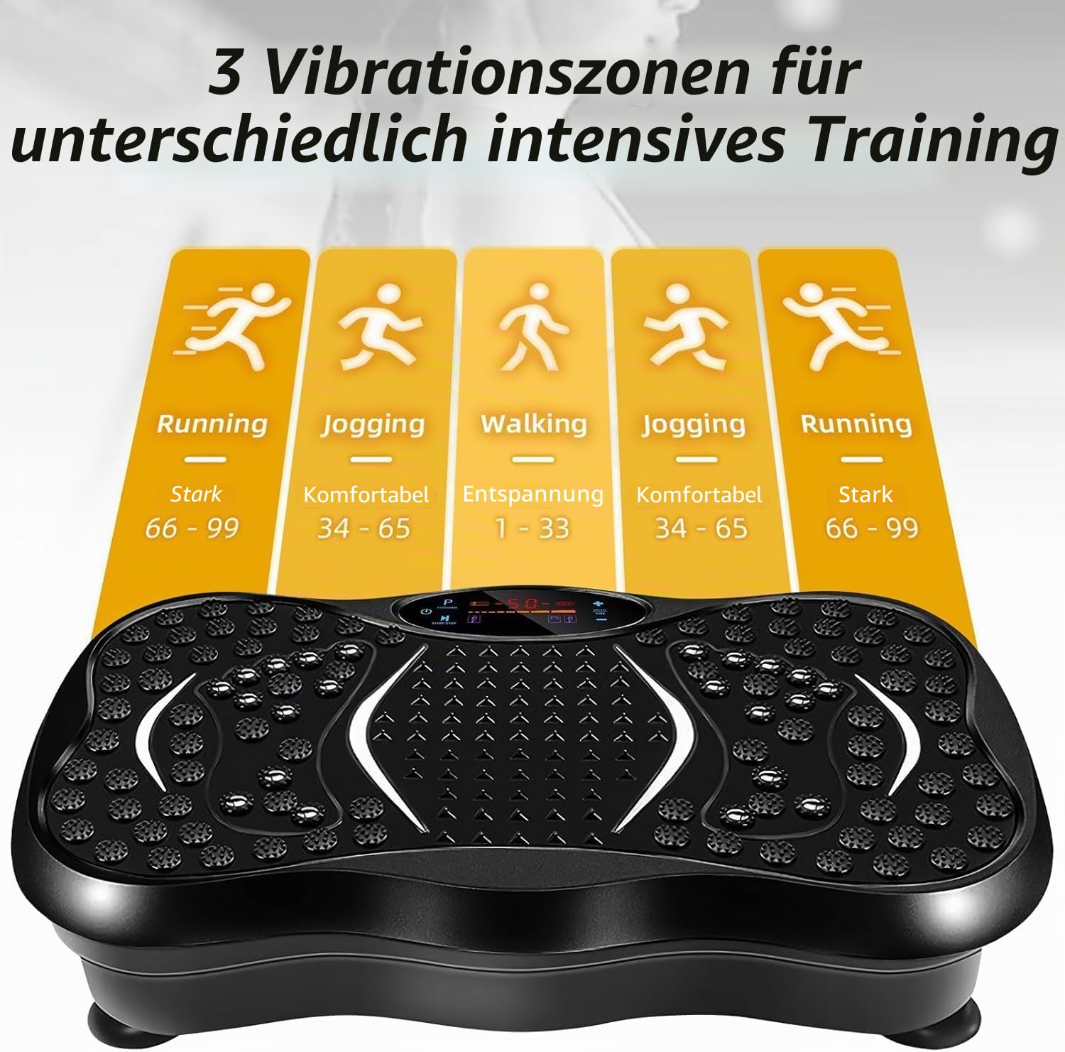 EVOLAND Vibrationsplatten, Vibrations-Fitnessgerät für den Heimgebrauch, mit Bluetooth-Lautsprecher, 5 Programmmodi, 2 Widerstandsbänder, Vibrations-Fitnesstrainer, 150 kg maximale Belastung (B)