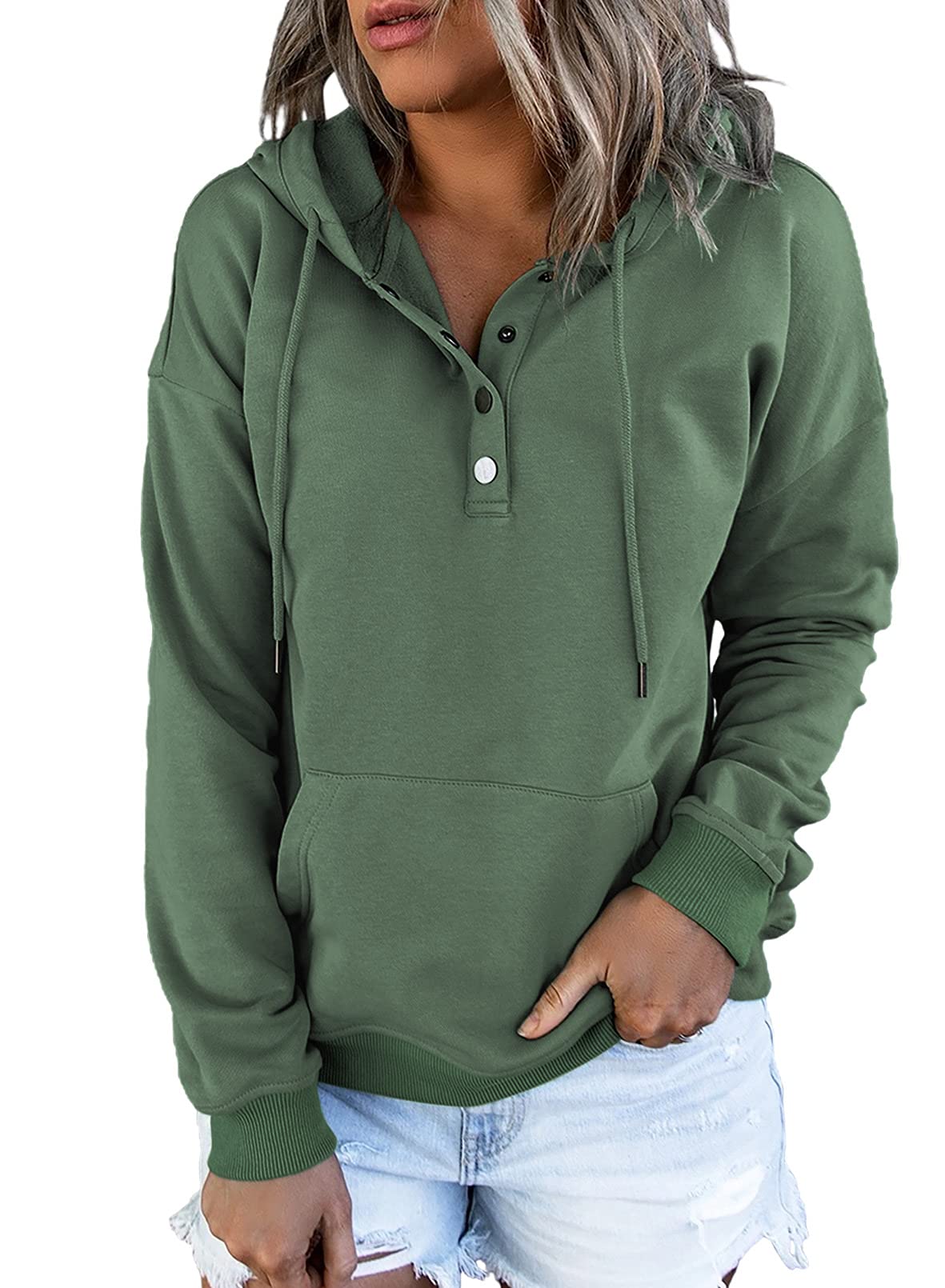 Dokotoo Felpa Con Cappuccio Donna - Collo Alto Antivento - Maniche Lunghe - Colore Cielo Blu - Taglia S - Morbida E Oversize