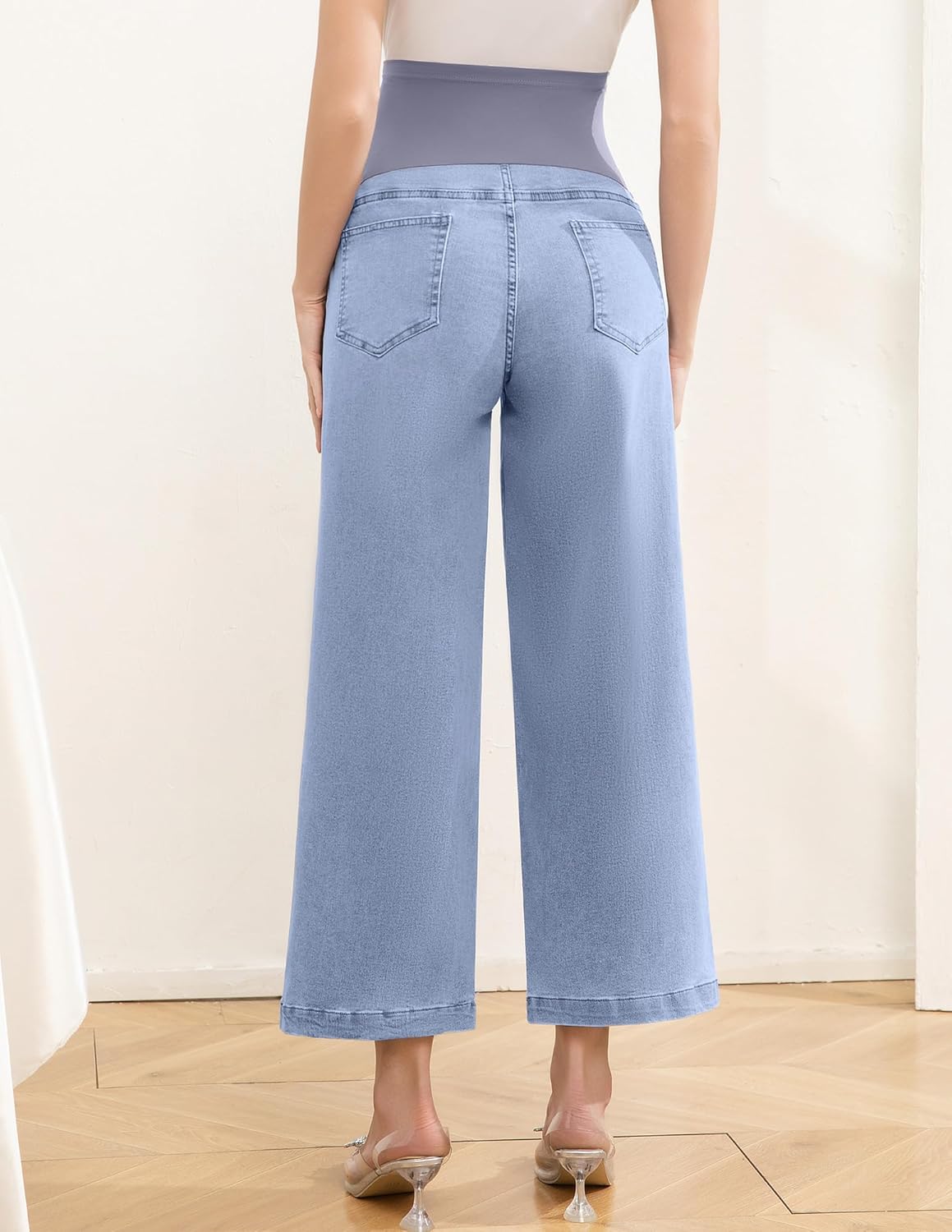 Women's Maternity Jeans Straight Leg Cropped Relaxed Fit Over Belly Comfortable Denim Pants Pregnancy - Image 3