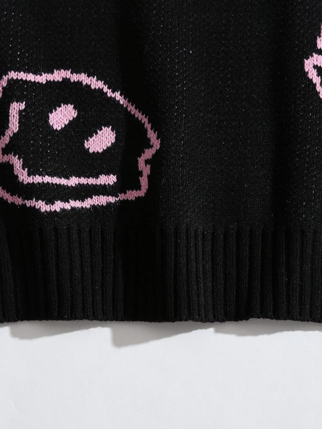 Women's Sweater Smile Face Pattern Sweater Sweater for Women (Color : Black, Size : Small)