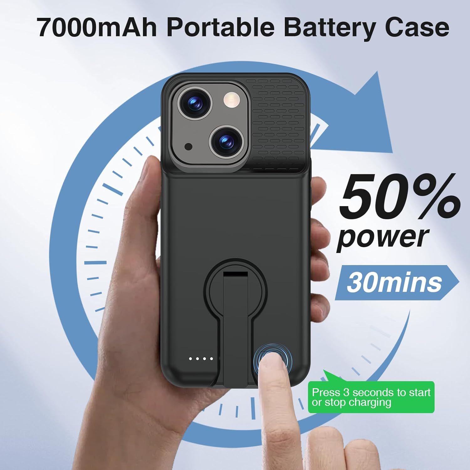 GIN FOXI Battery Case for iPhone 15/15 Pro, Rechargeable Charging Case with Stand 7000mAh Ultra-Slim Anti-Fall Protection Extended Battery Pack Juice Box for iPhone 15/15 Pro 6.1" Black