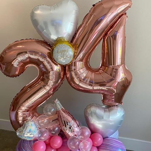 Vista 8 de Globos de oro rosa con el número 80, globos gigantes grandes de 40 pulgadas, globos de aluminio de Mylar de oro rosa con números 80 para fiesta
