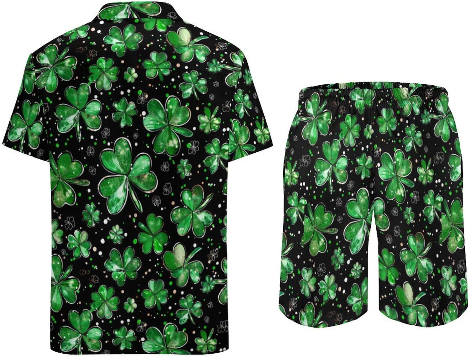 Green Ireland Shamrock St Patricks Day Men's Summer Beach Outfits Shirt And Shorts Set 2 Piece Vacation Swimwear