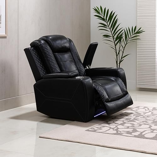 Miniatura 42 de Juego de sofá reclinable eléctrico, juego de sofá reclinable de cine en casa, sofá biplaza reclinable de cuero transpirable con Debut negro,Negro