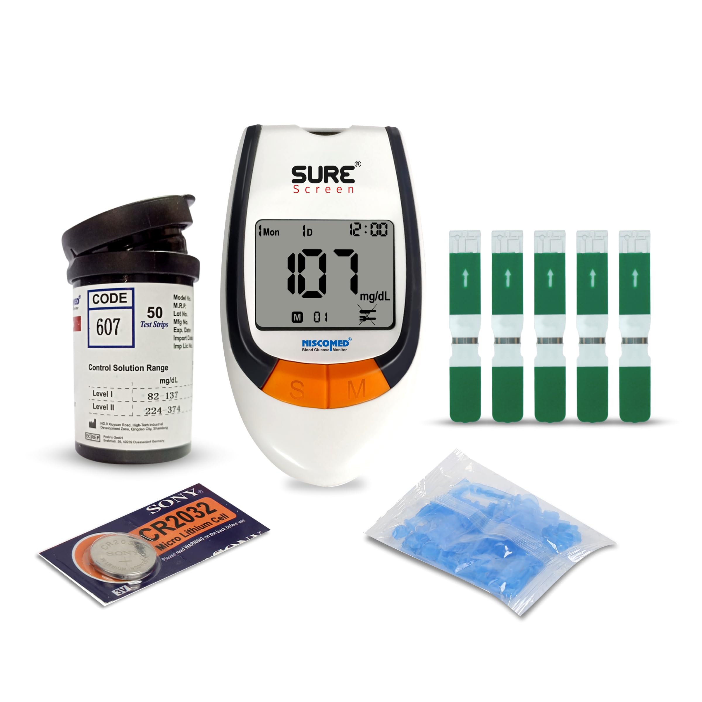 Niscomed Surescreen Glucose Blood Sugar testing Painfree Monitor with 5 Strips Glucometer (White) (B0C6664X97) Amazon Price History, Amazon Price Tracker